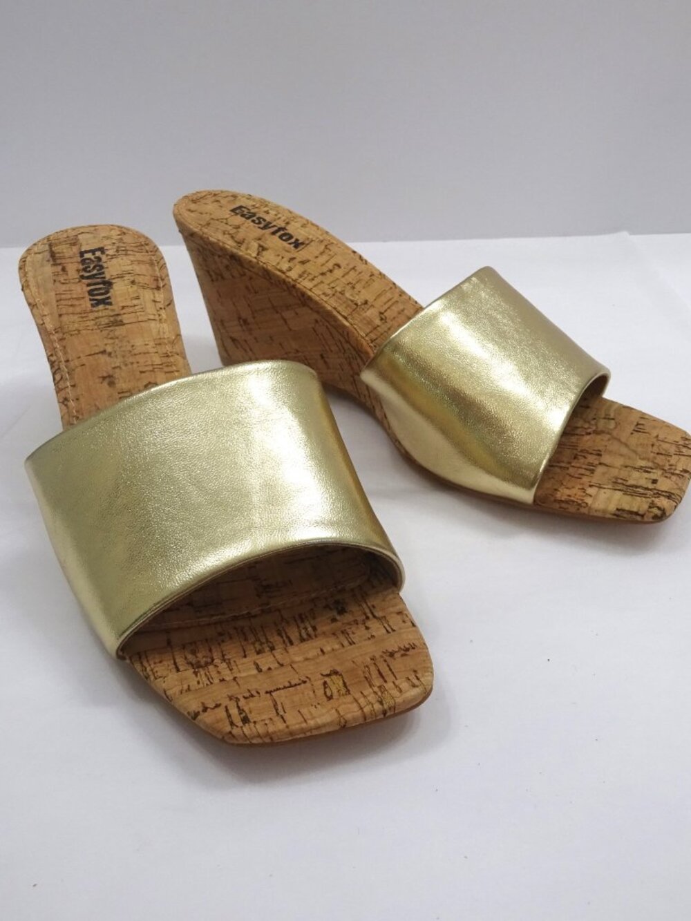 Easyfox Gold Metallic Wedge Slide Sandals - Women's Size 7
